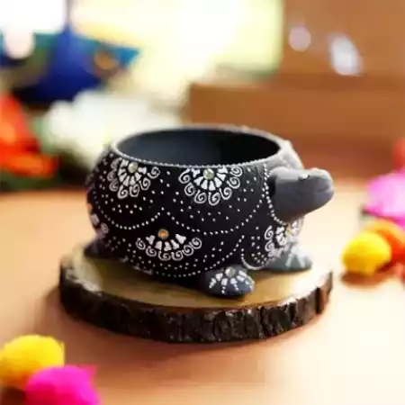 Handicraft Washable Terracotta Modern Turtle Diya Tealight T-Light Holder - Grey